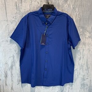 Society‎ of Threads Men's Button Up Shirt XXL Short Sleeve Blue Stretch Wicking